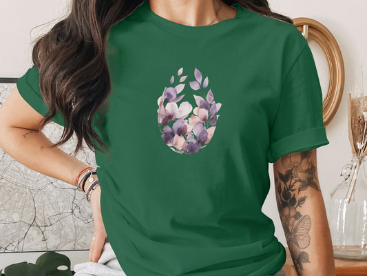 Stylish Green T-Shirt with Unique Floral Design