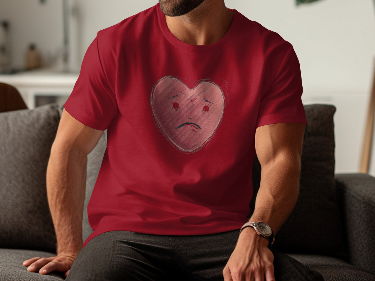 Sad Heart Graphic Printed Red T-Shirt