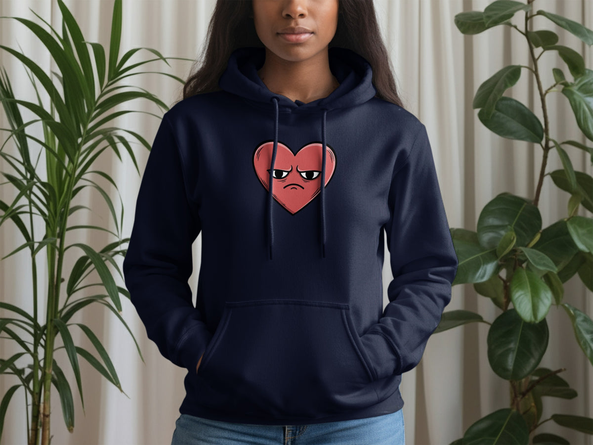 Moody Red Heart Graphic on Stylish Navy Hooded Sweatshirt