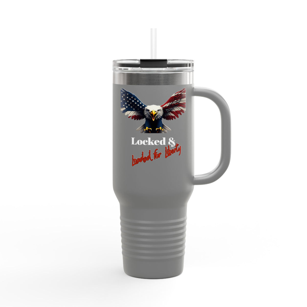 Locked & Loaded Patriotic Eagle on a 40oz tumbler