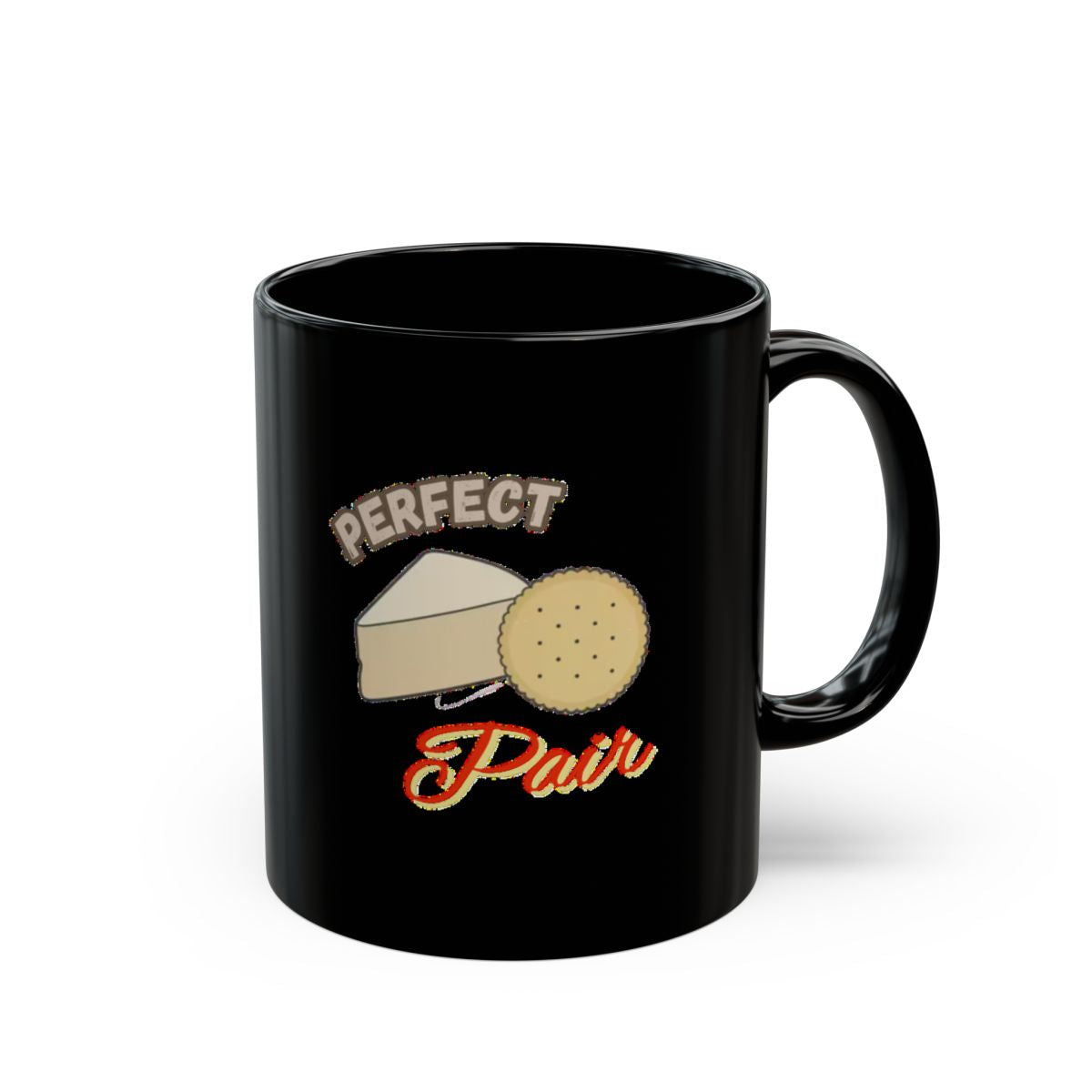 Cheese and Crackers image with Perfect Pair text phrase on an 11/15oz Black Mug