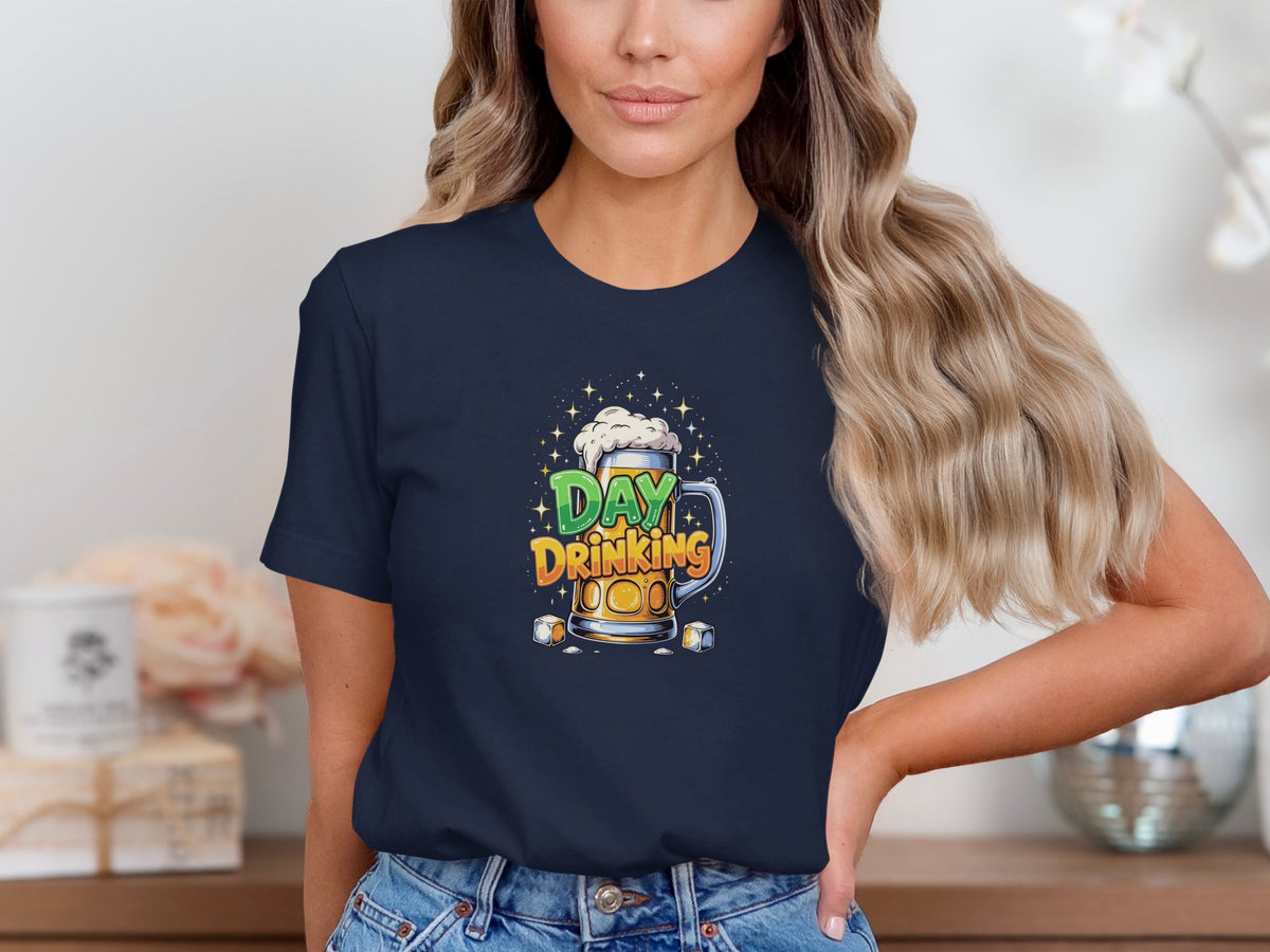 Day Drinking T-Shirt with Beer Mug Design Top Tee