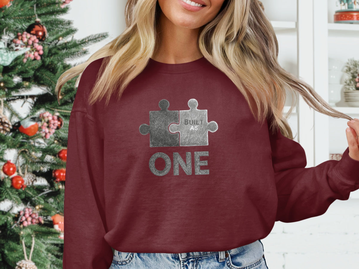 Built as One Puzzle Piece Maroon Sweatshirt