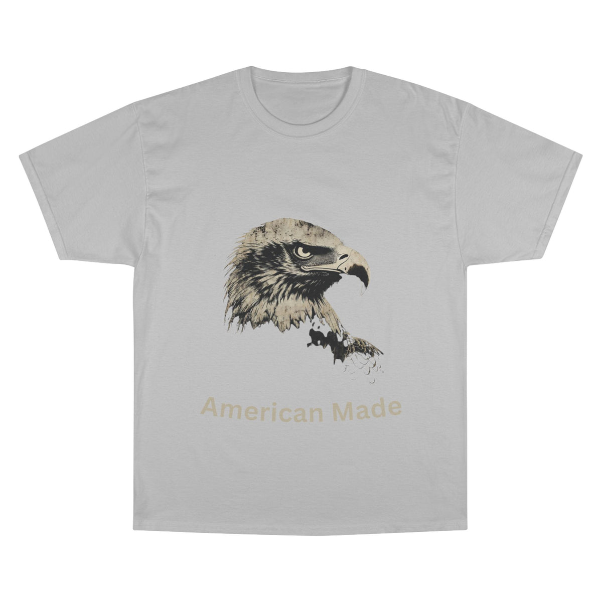 American Made text below an eagle head on a Champion Tee