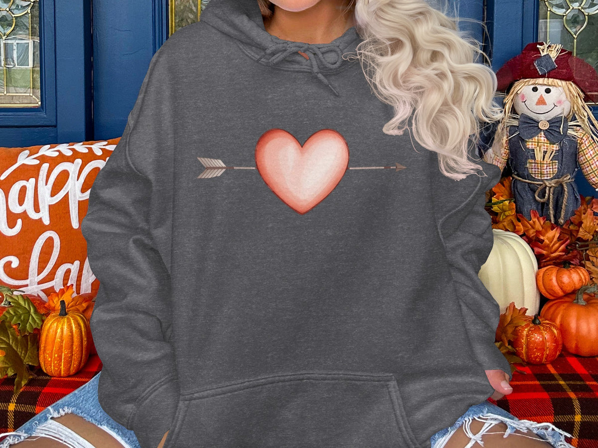 Cozy Heart and Arrow Graphic Hoodie for Autumn Fun