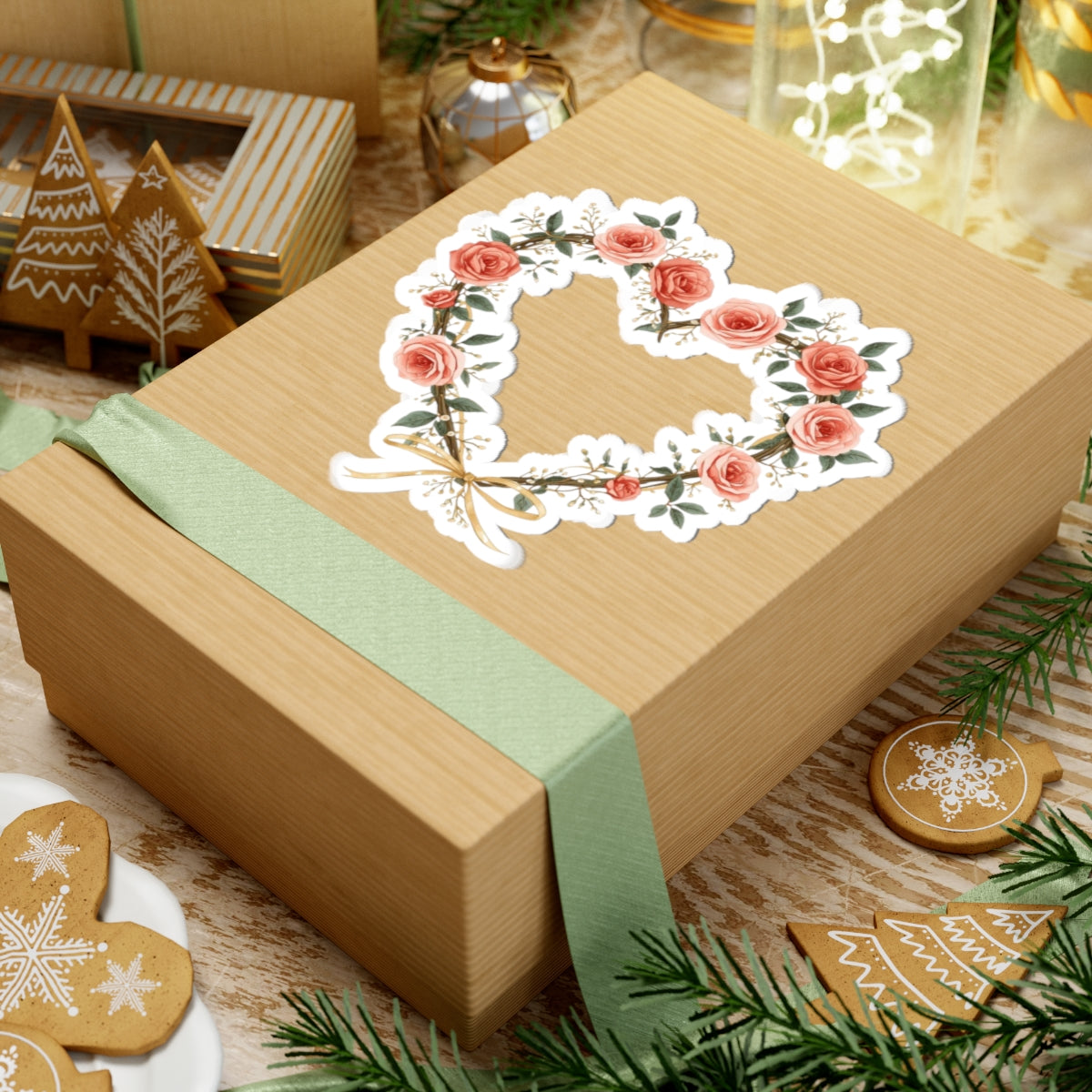 Beautifully Decorated Gift Box with Roses Wreath Design