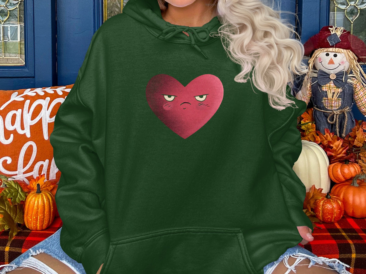 Grumpy Heart Graphic on Green Hoodie for Sale
