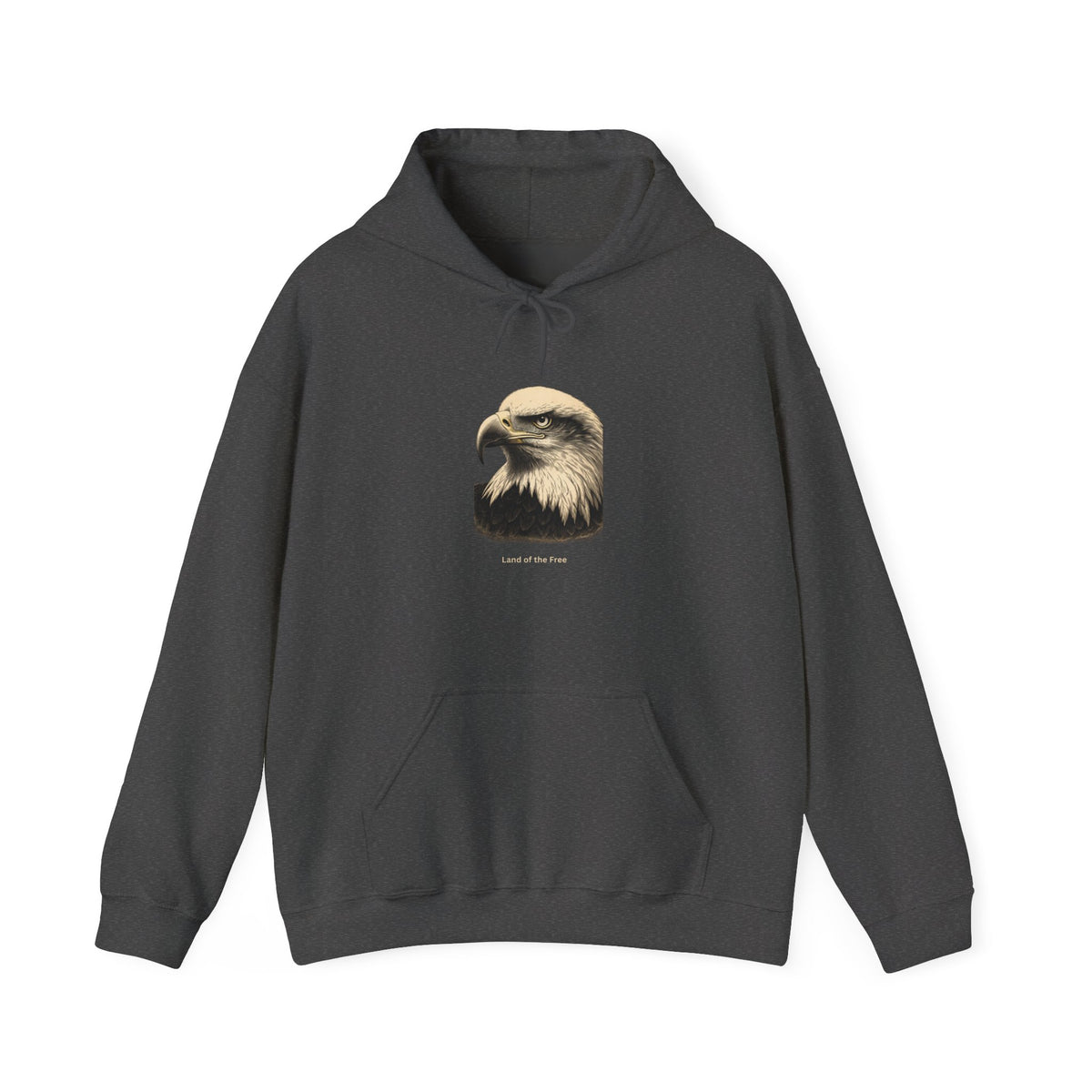 Land of the Free smaller text below an eagle head on a Pullover Hoodie