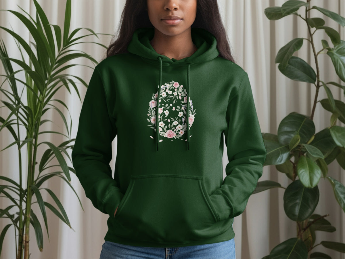 Floral Graphic Dark Green Hoodie for Casual Wear