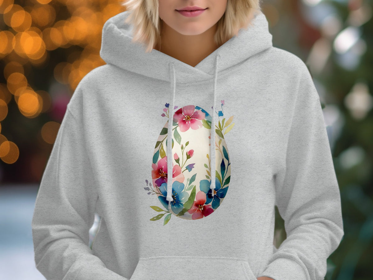 Floral Egg Hoodie with Vibrant Spring Flower Design