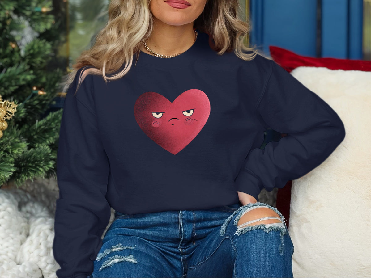 Cute Angry Heart Face Graphic Long Sleeve Sweatshirt