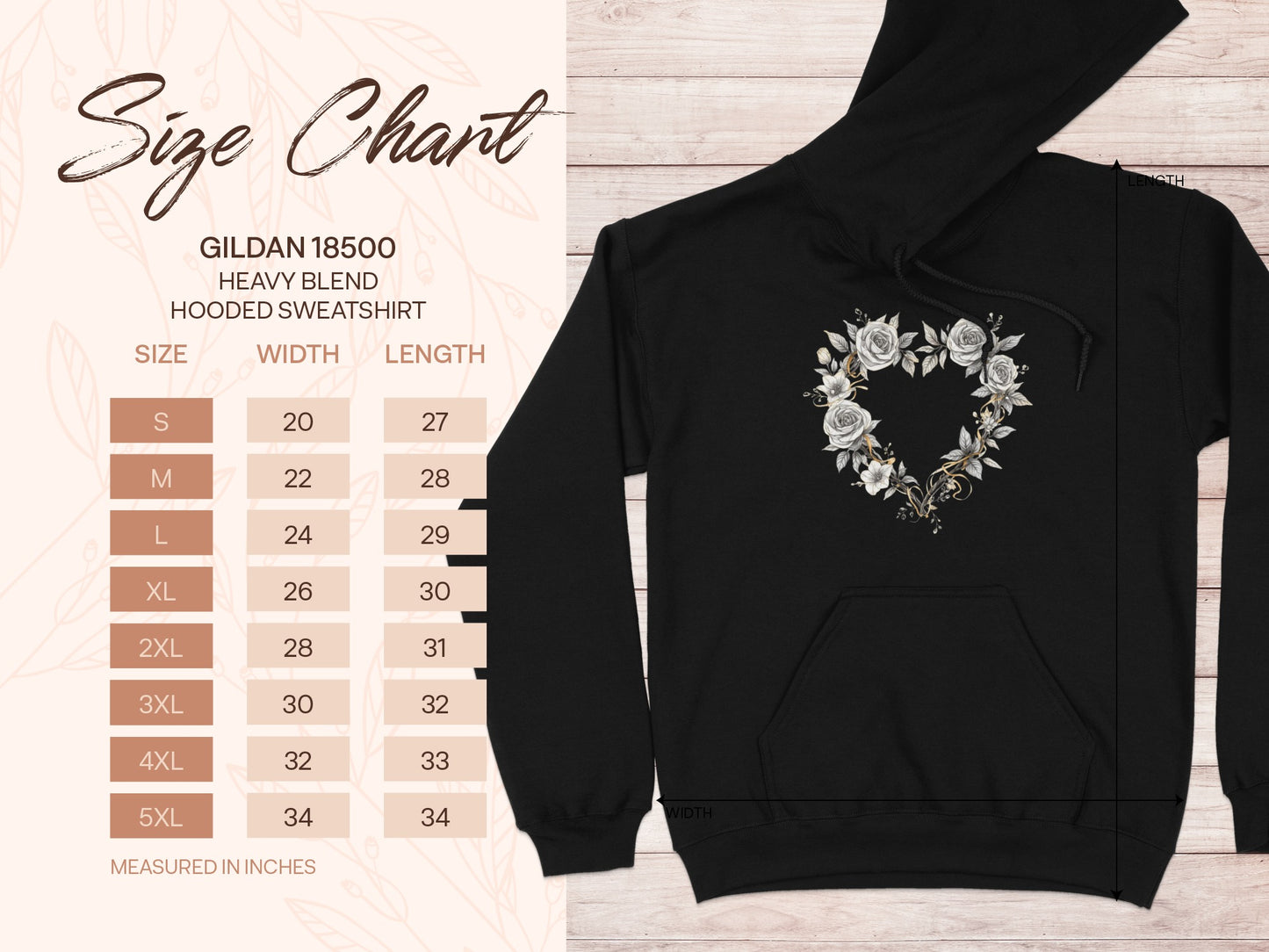 Heart Floral Design Heavy Blend Hooded Sweatshirt