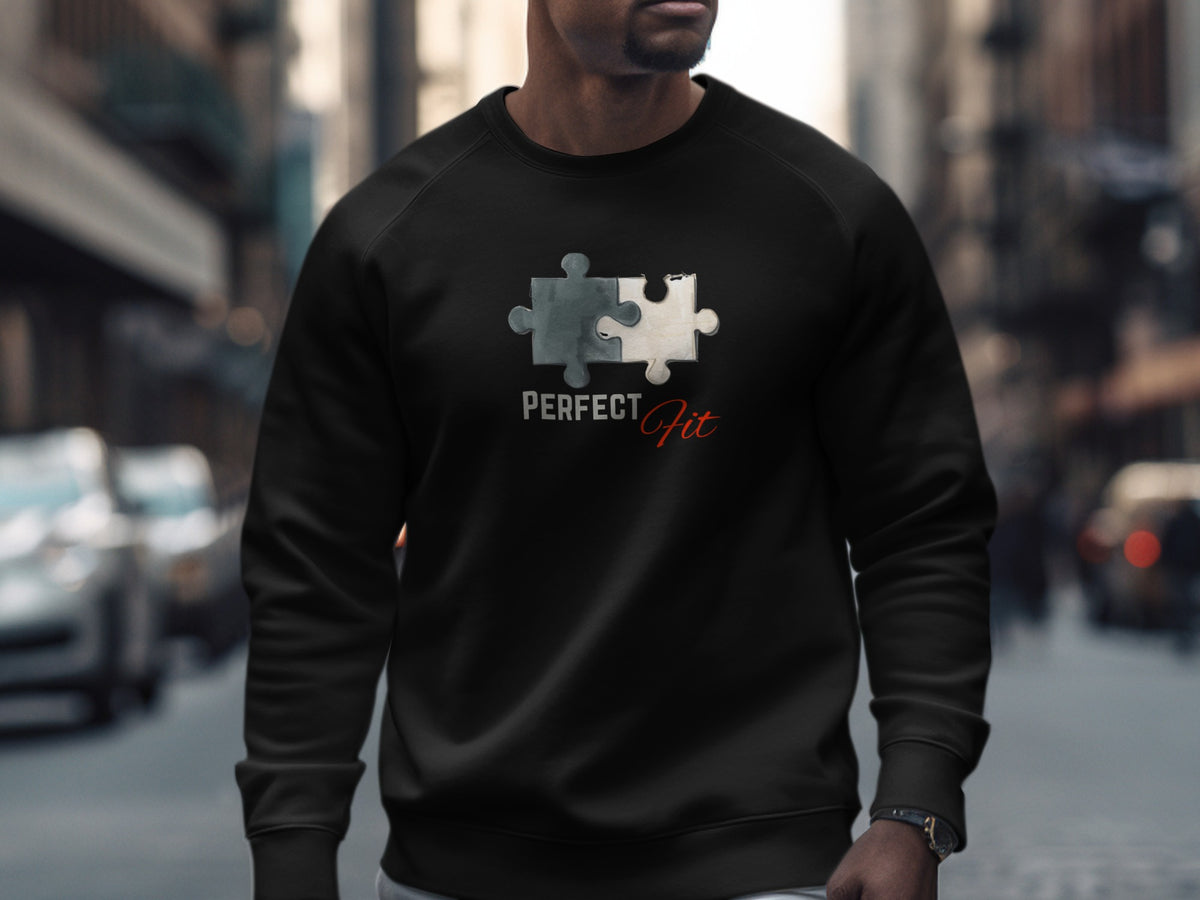 Perfect Fit Black Puzzle Design Sweatshirt
