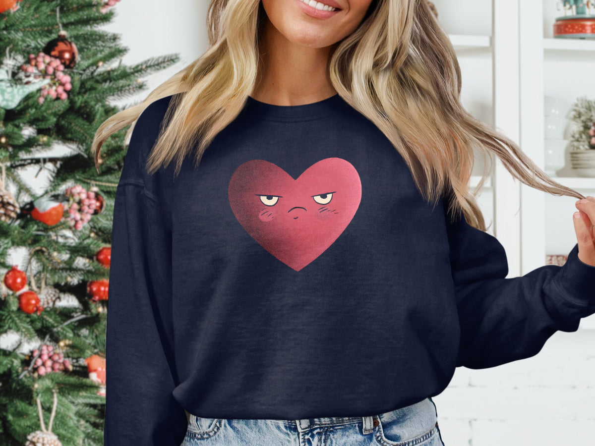 Grumpy Heart Face Graphic Long Sleeve Sweatshirt