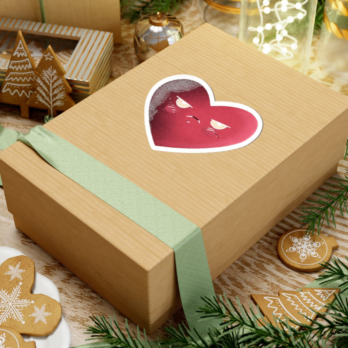 Holiday Gift Box with Heart Sticker Design