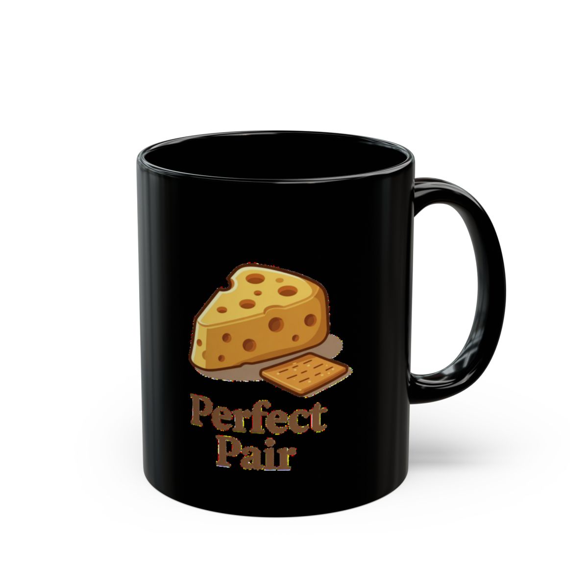 Cheese and Crackers image with Perfect Pair text phrase on an 11/15oz Black Mug