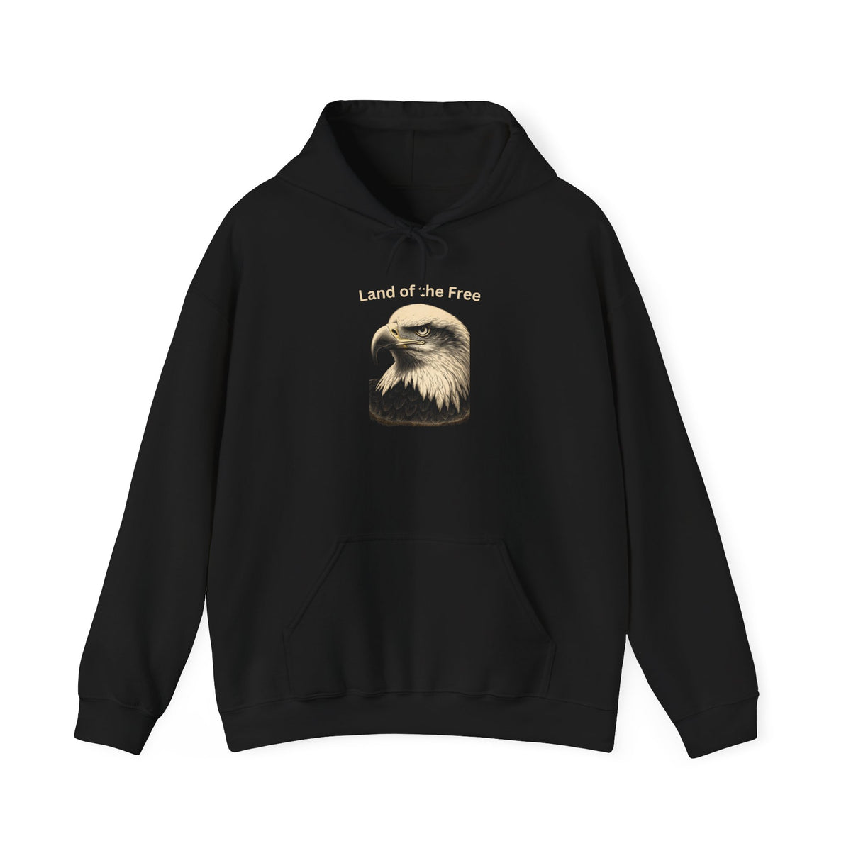 Land of the Free text above an eagle head on a Pullover Hoodie