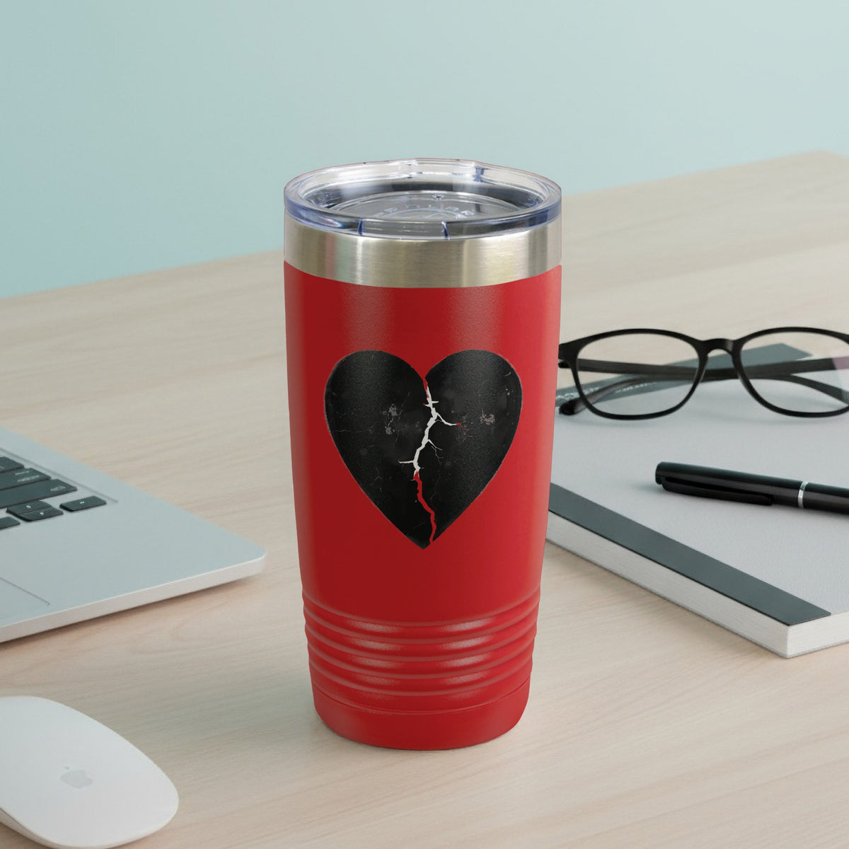 Cracked Heart Design Red Insulated Tumbler Cup