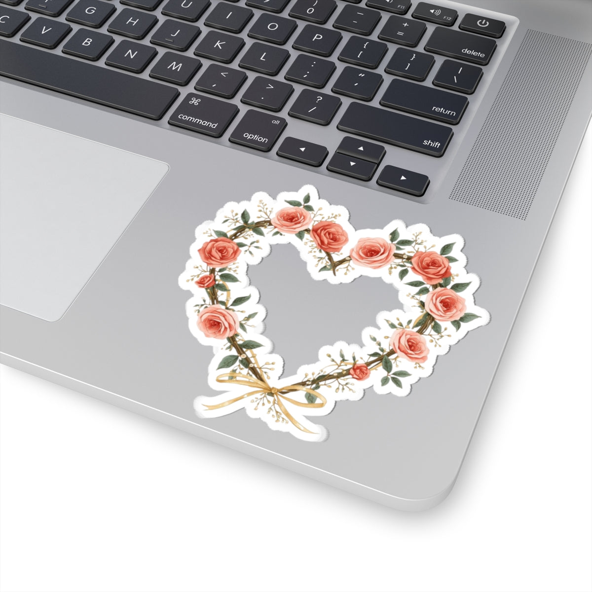Floral Heart Sticker with Roses and Greenery Design