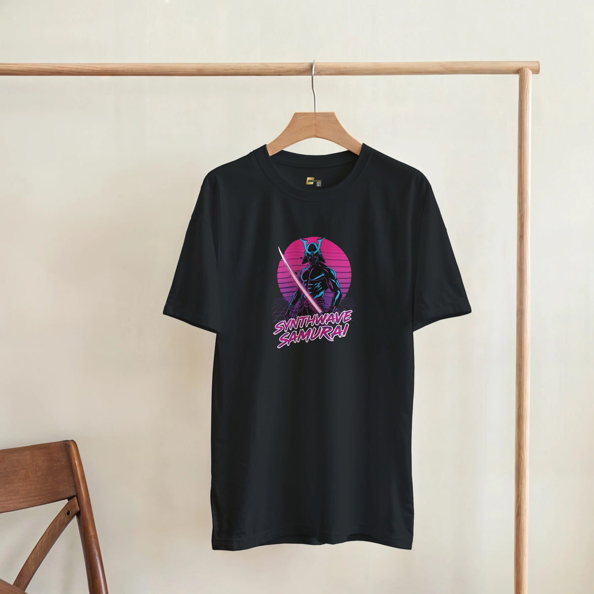 Synthwave Samurai graphic design on a Heavyweight T-shirt