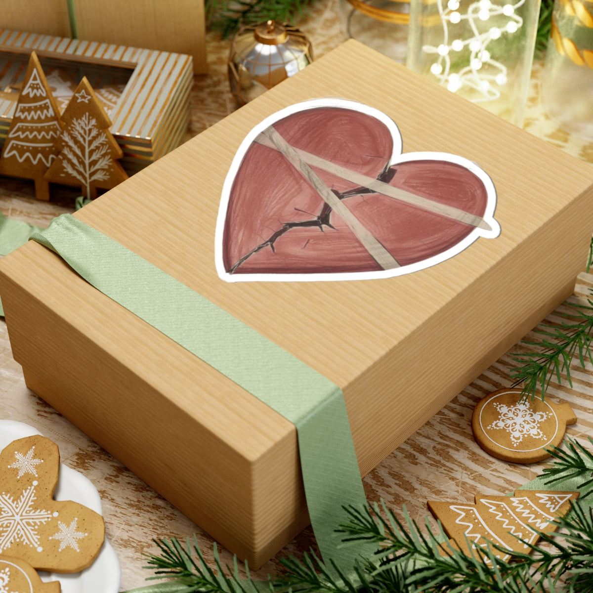 Christmas Gift Box with Heart Sticker Design Product
