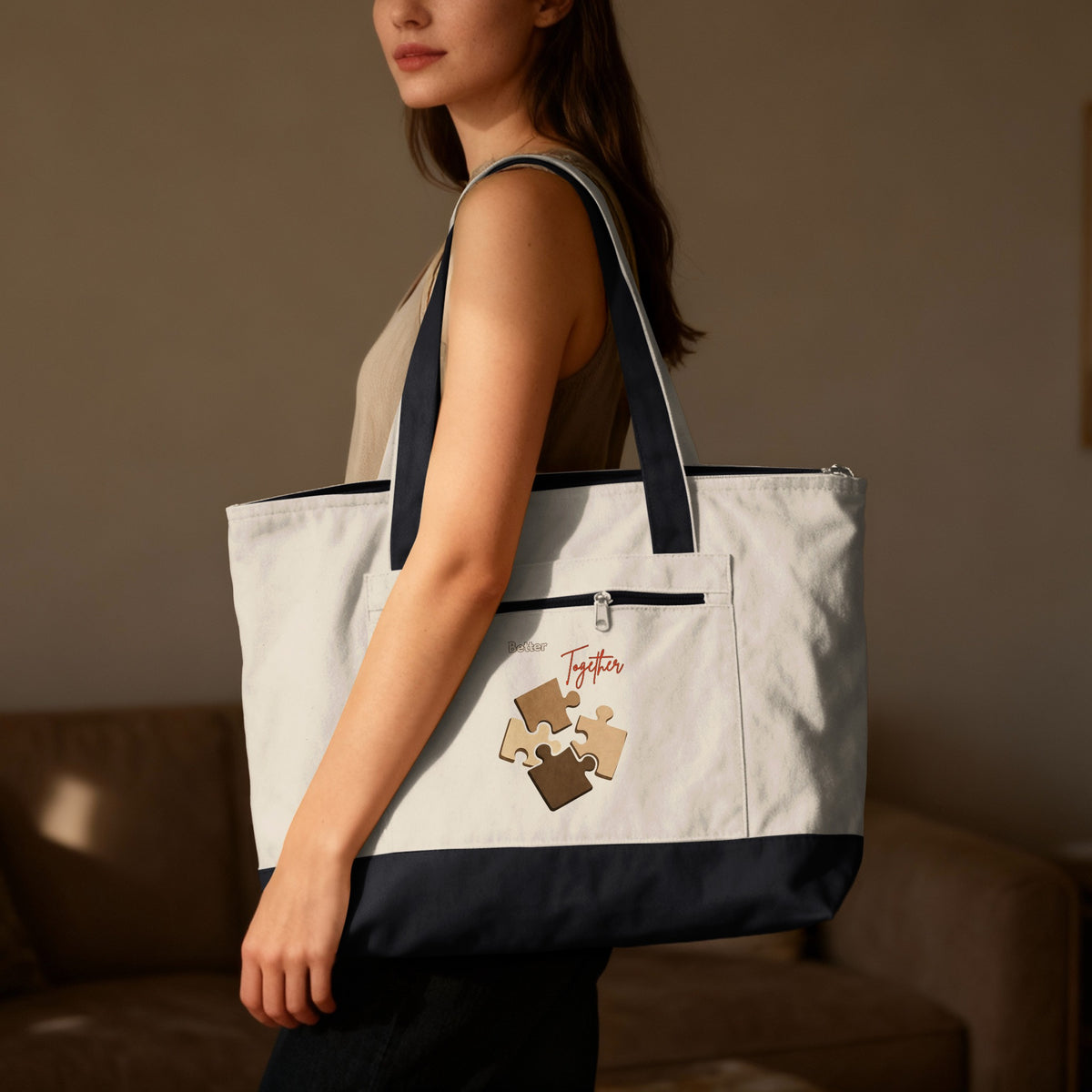 Stylish Tote Bag with Puzzle Print Design