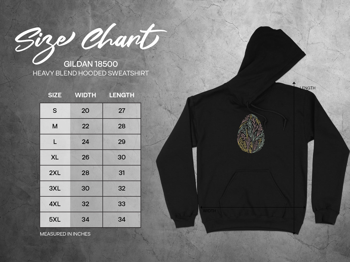 Gildan 18500 Heavy Blend Hooded Sweatshirt Size Chart