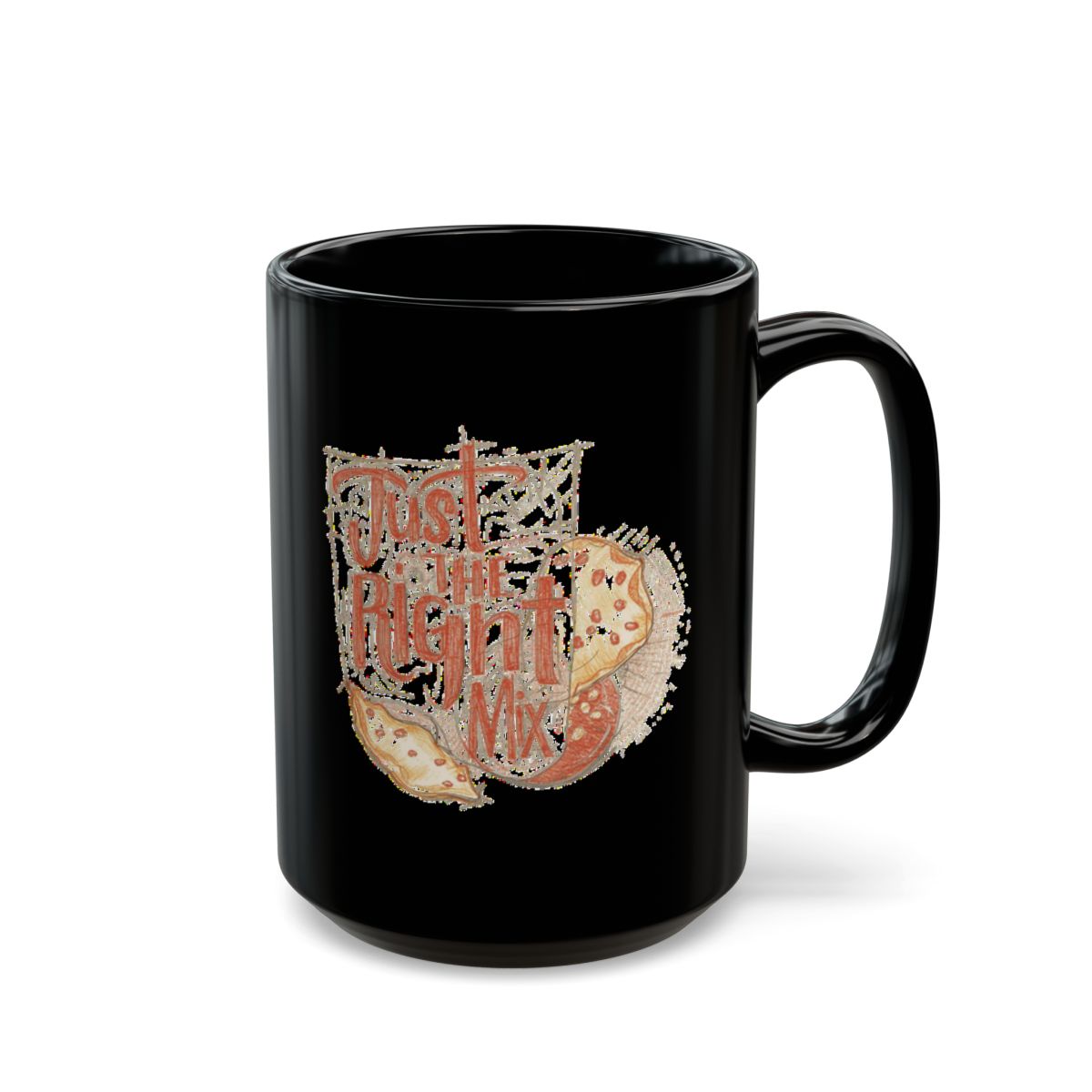 Chips and Salsa Dip with Just the Right Mix text phrase on an 11/15oz Black Mug
