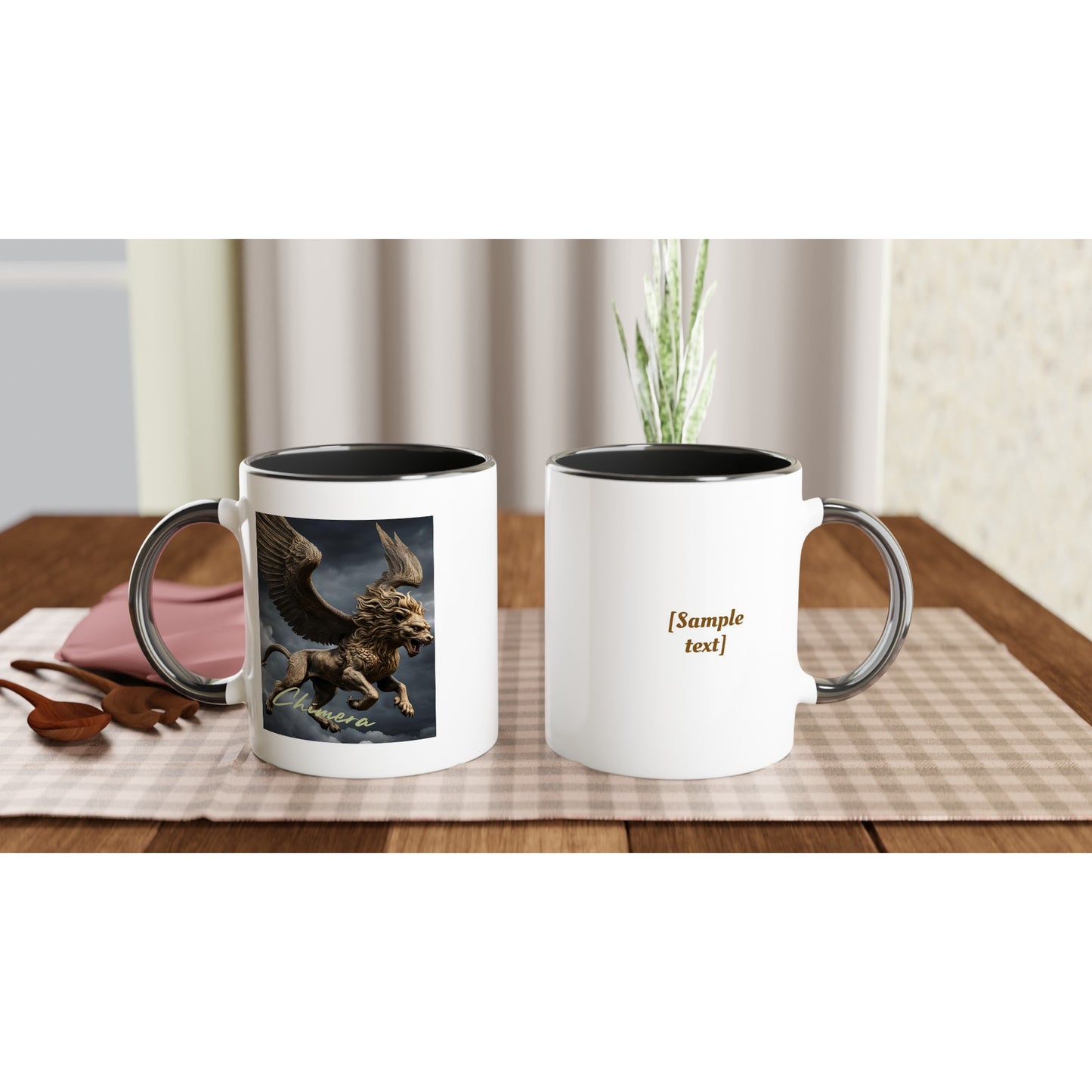 11oz ceramic mug with color inside golden chimera personalized