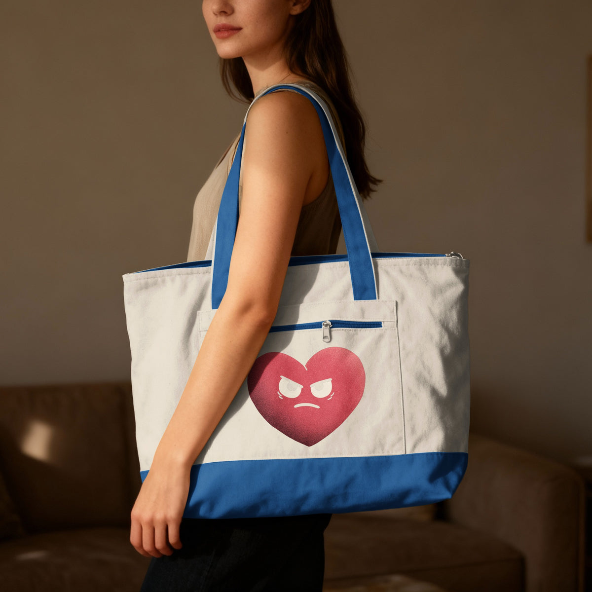 Stylish Tote Bag with Bold Angry Heart Design
