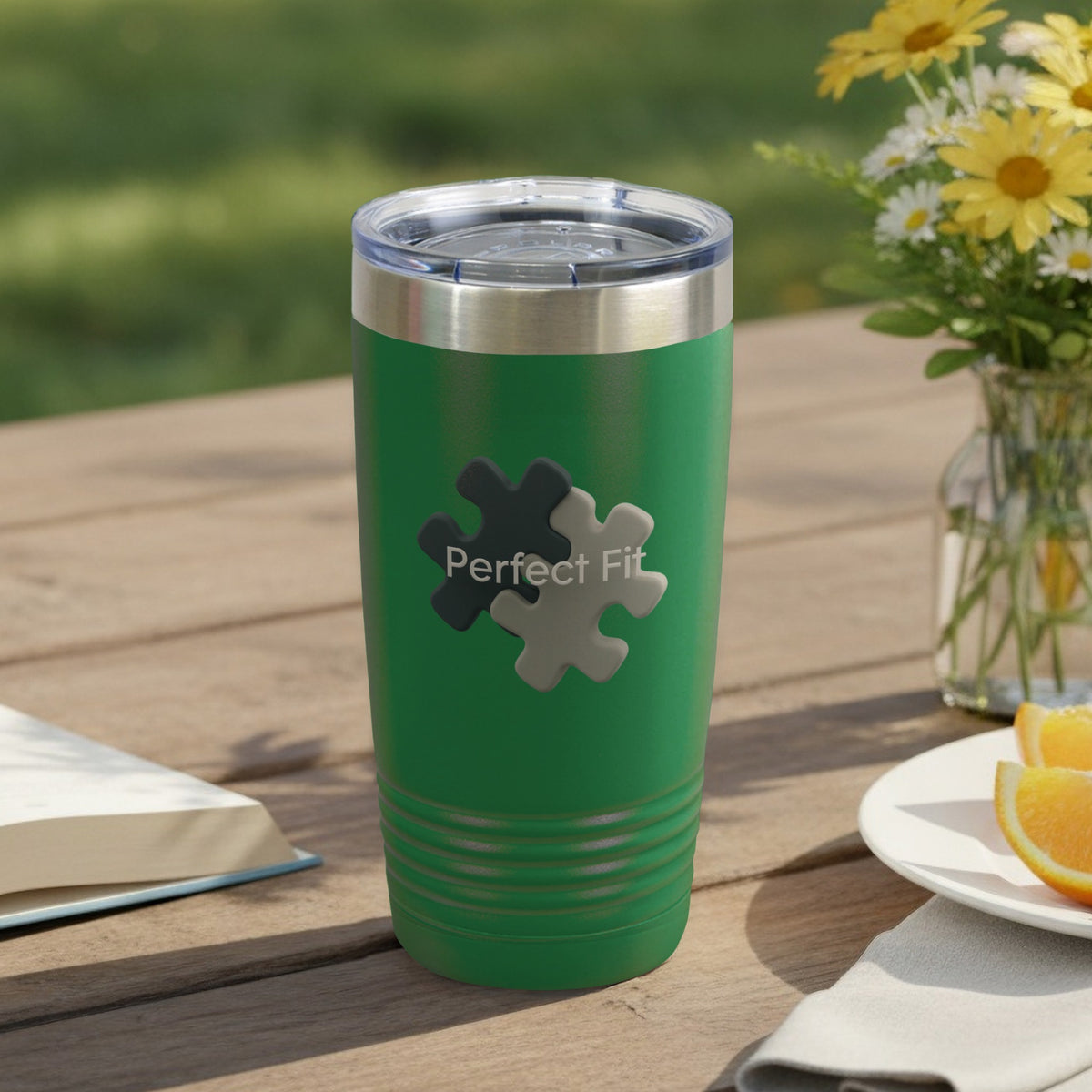 Perfect Fit Puzzle Pieces Green Tumbler Product