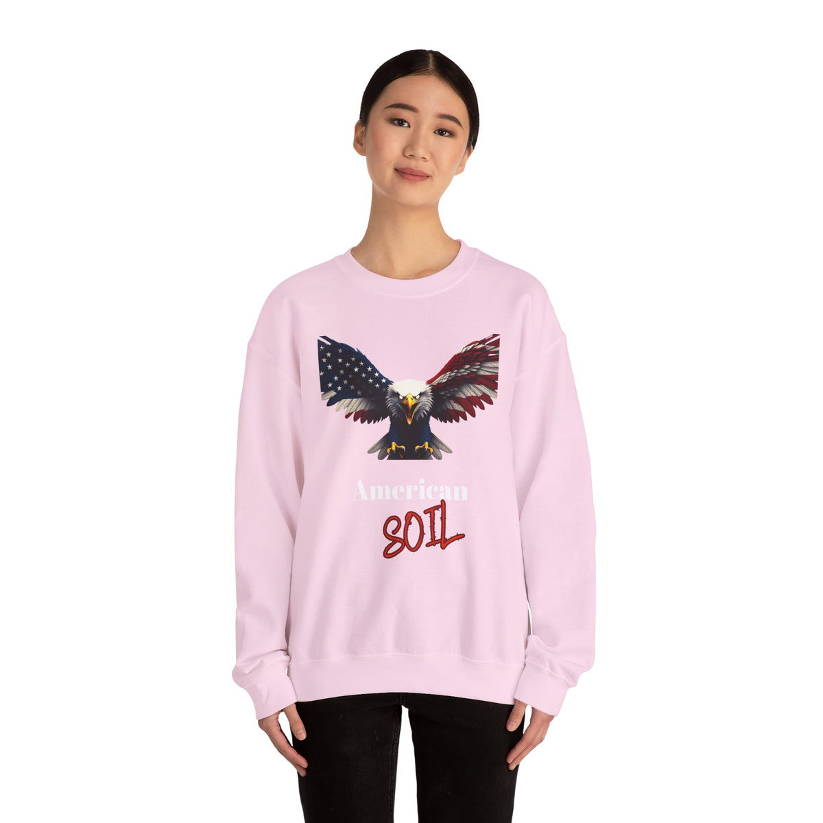 American Soil Patriotic Eagle text on a Crewneck Sweatshirt