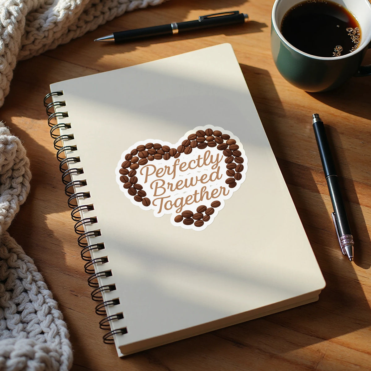 Perfectly Brewed Together phrase on a Kiss-Cut Stickers
