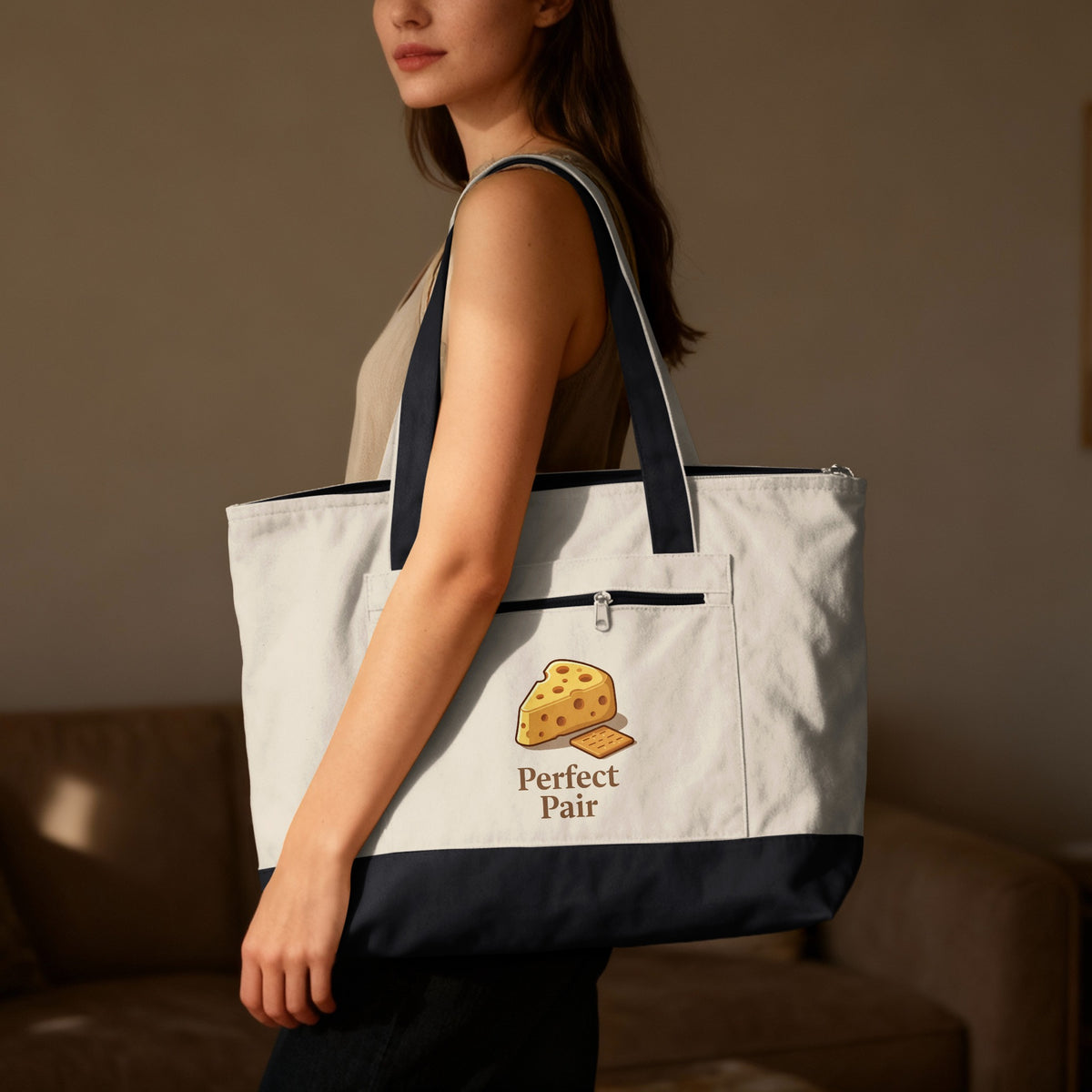 Perfect Pair phrase on a Zippered Canvas Tote