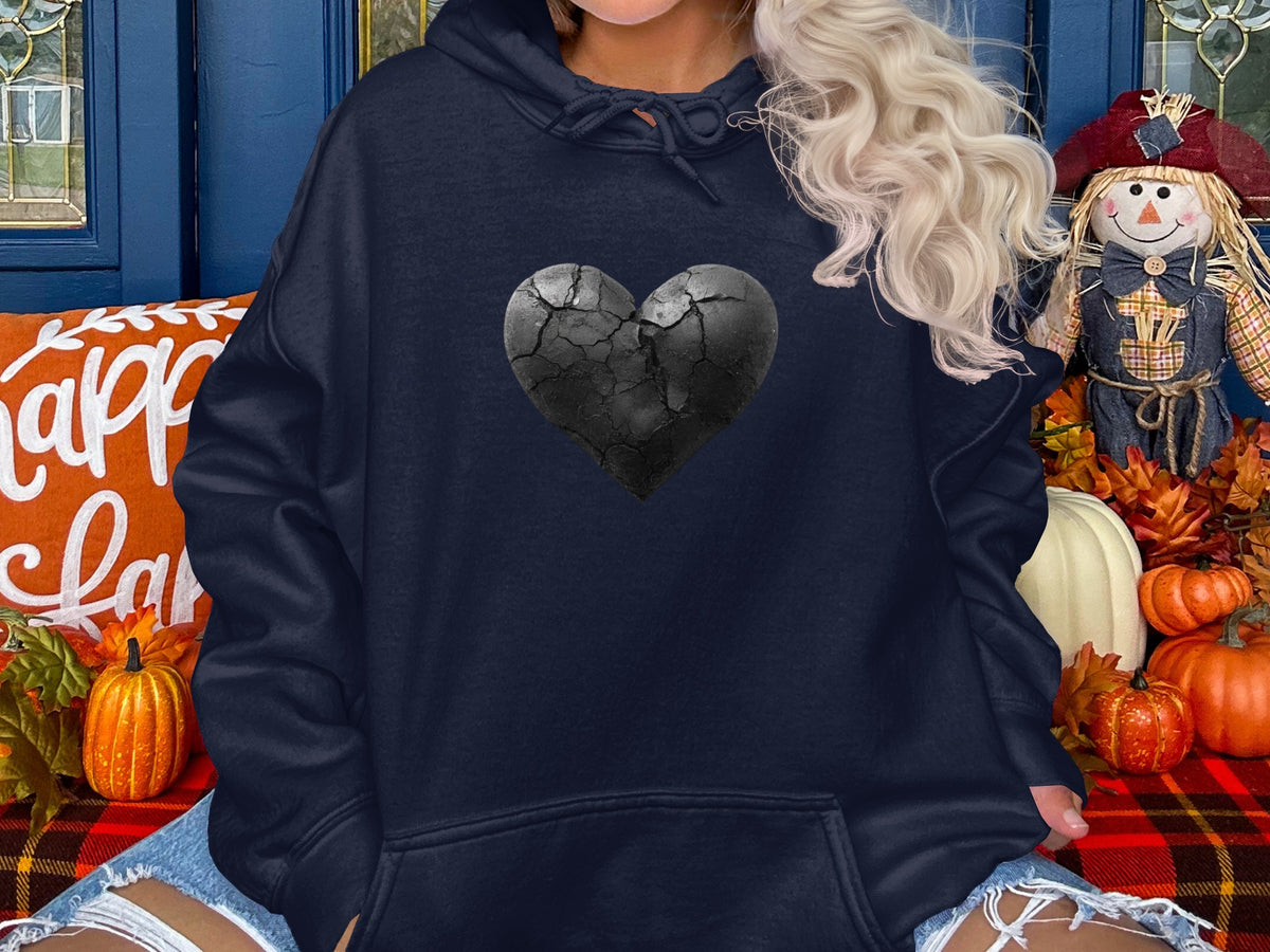 Cracked Heart Design Cozy Fall Hoodie Sweatshirt