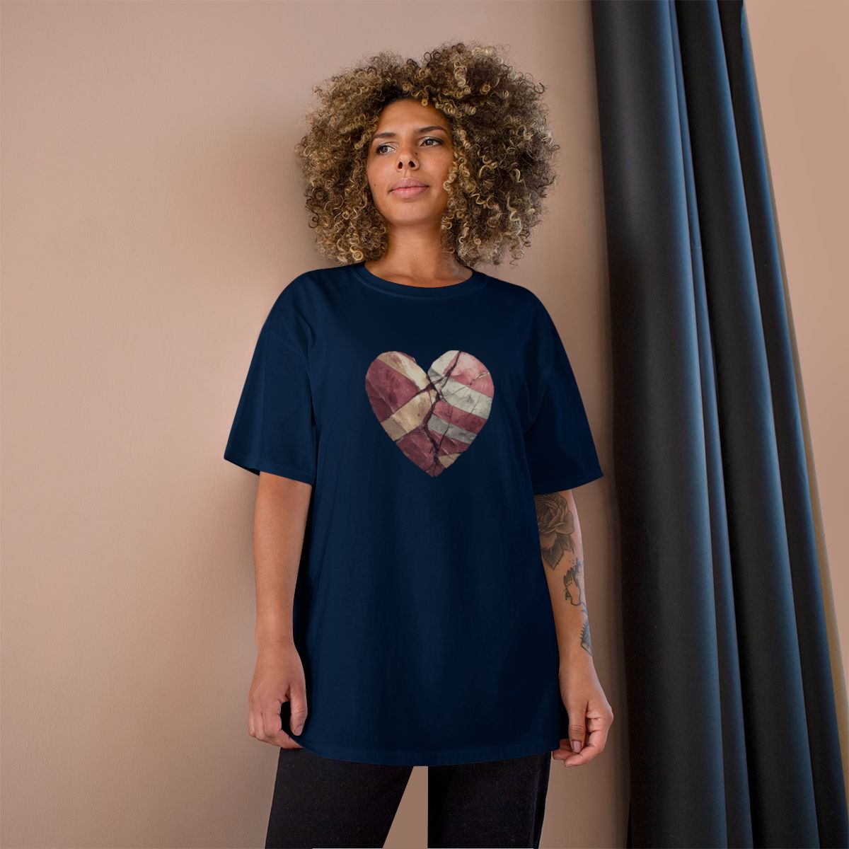 Heart Graphic on Blue Short Sleeve T-Shirt
