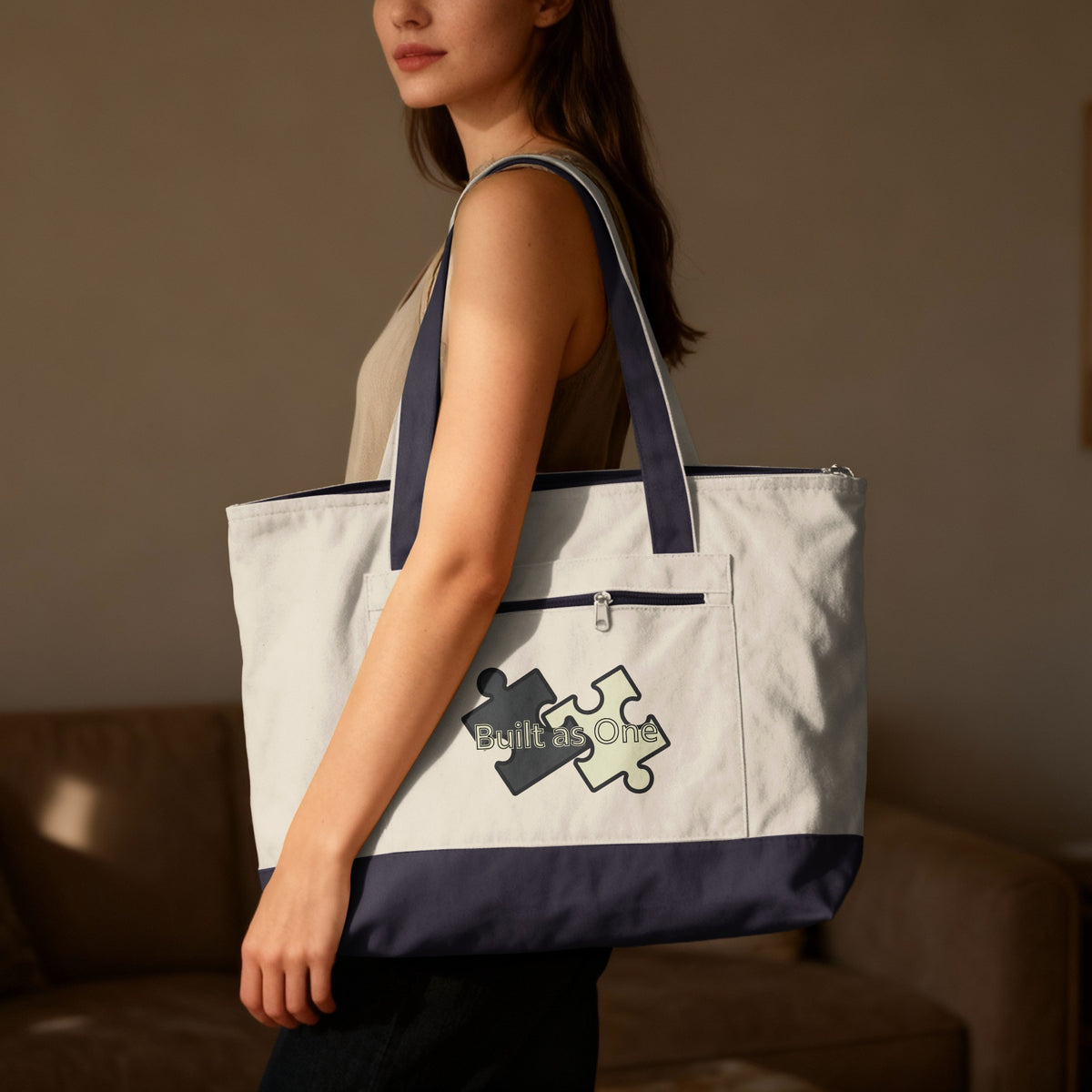 Built as One Puzzle Piece Print Tote Bag