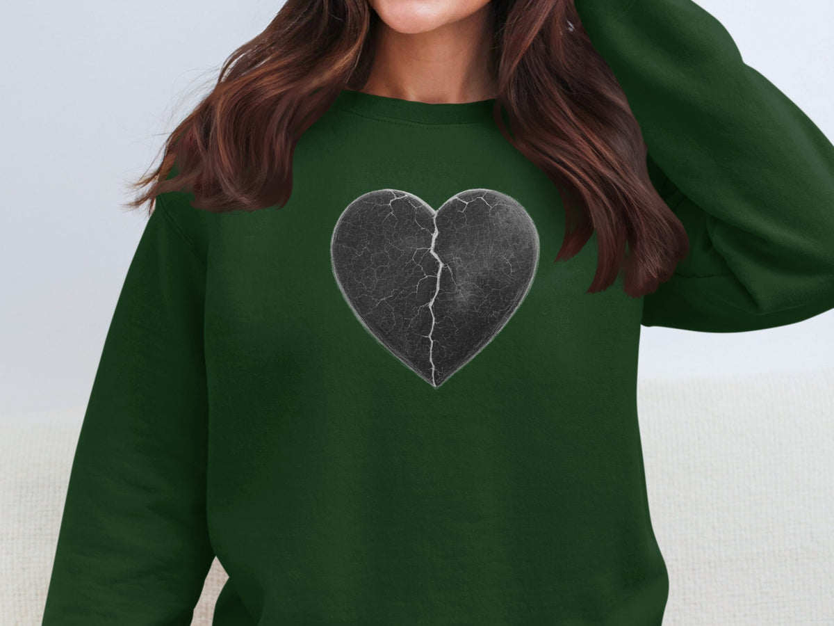 Cracked Heart Graphic Dark Green Sweatshirt Product