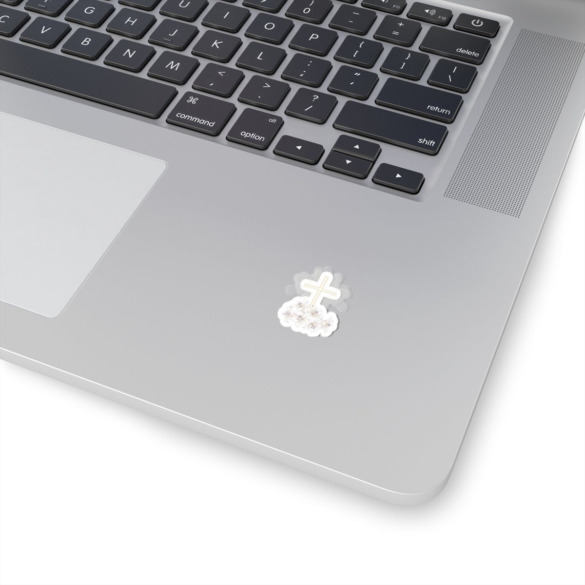 Golden Cross White Lilies Cloud Design Sticker product type