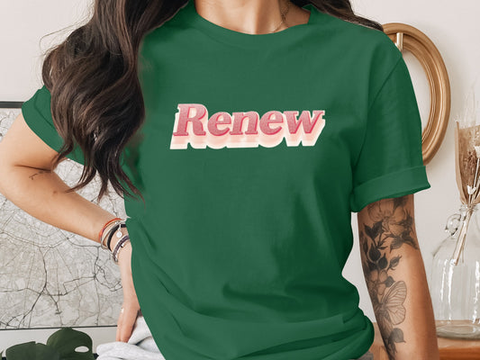 Green Renew Short Sleeve Graphic Tee product type
Renew T-Shirt, Green T-Shirt, Graphic Tee, Inspirational Top, Motivational Shirt, Crewneck Tee, Short Sleeve T-shirt, Dark Green Shirt, Womens Tee, Casual T-shirt, Statement Top, Word Art Shirt, Positive Message Tee, Unique Design Top, Fashion Tee, Gift Idea, Modern Graphic Tee, Apparel Green, Refresh T-Shirt, Self Care Tee