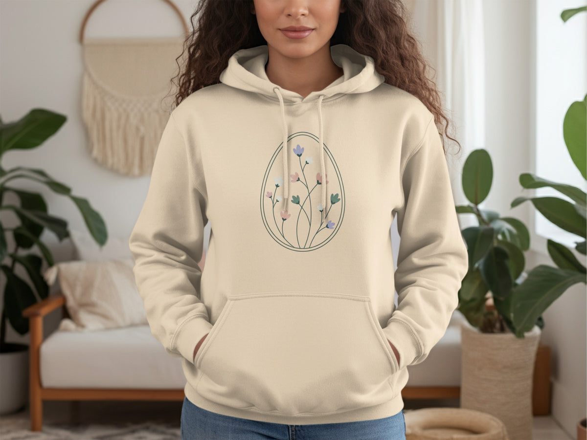 Elegant Pastel Floral Motif Beige Hoodie Product