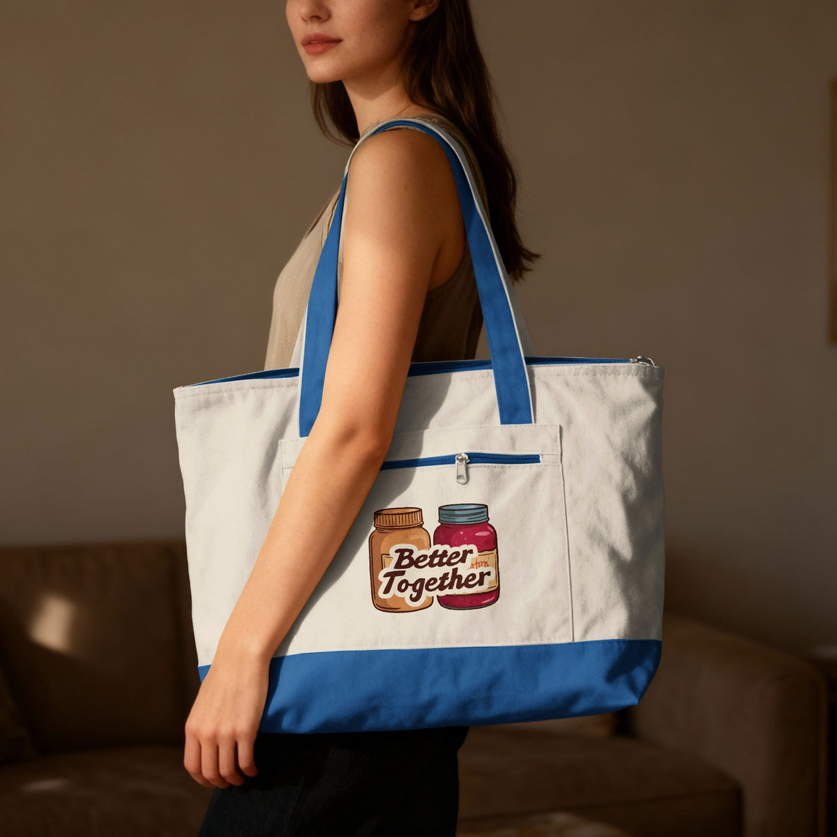 Better Together phrase on a Zippered Canvas Tote