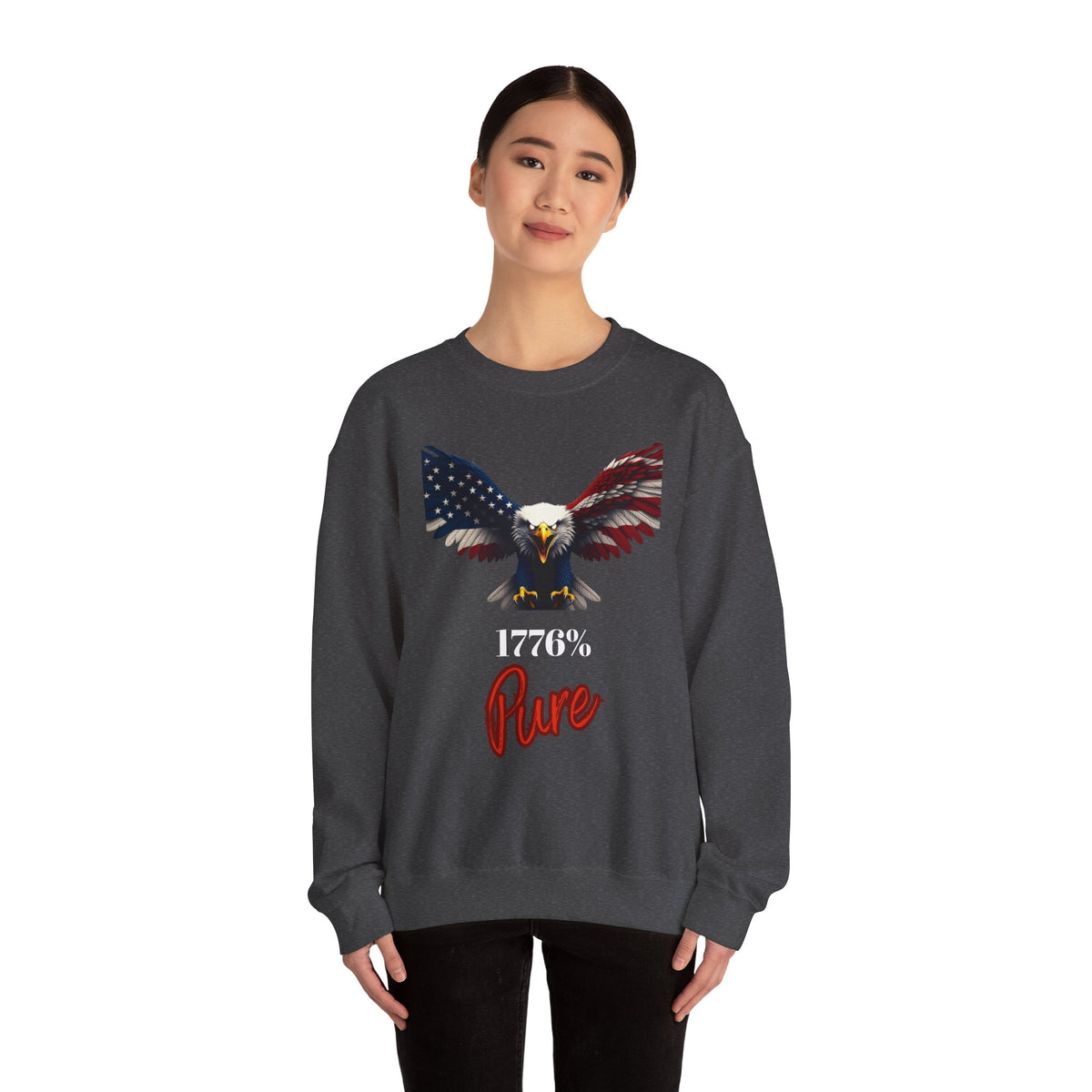 1776% Pure Patriotic Eagle text on a Crewneck Sweatshirt