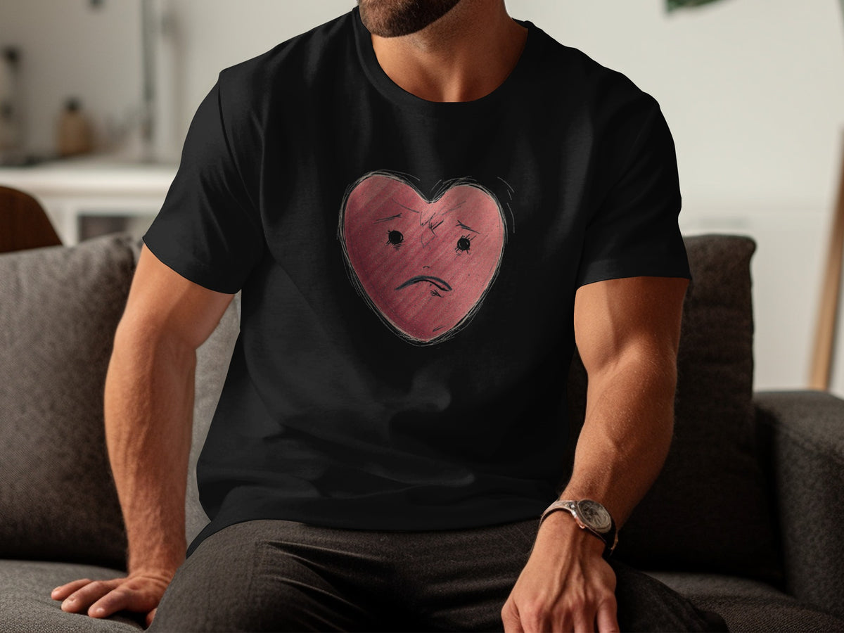 Sad Heart Sketch Print Graphic T-shirt