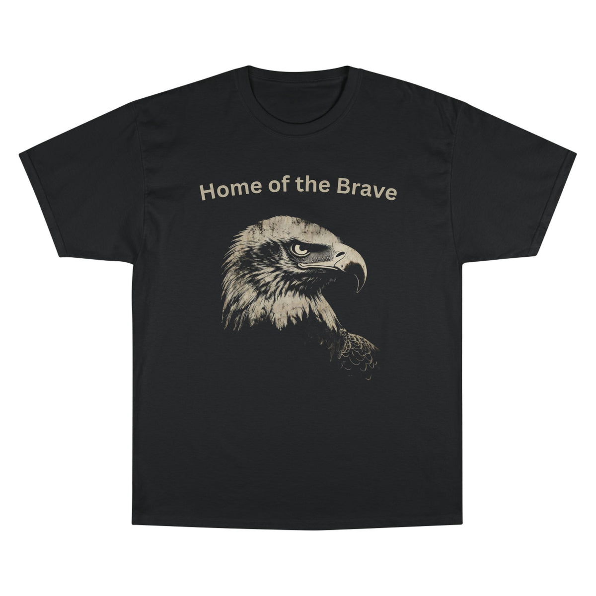 Home of the Brave text above an eagle head on a Champion Tee