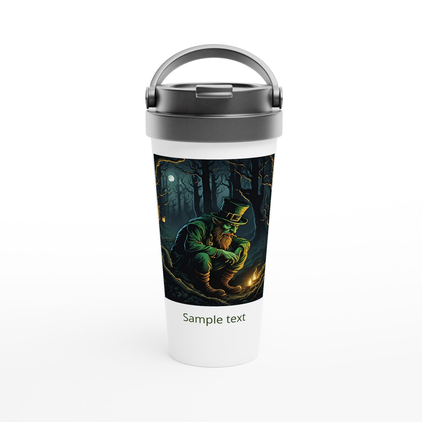 15oz stainless steel travel mug mischievous leprechaun personalized