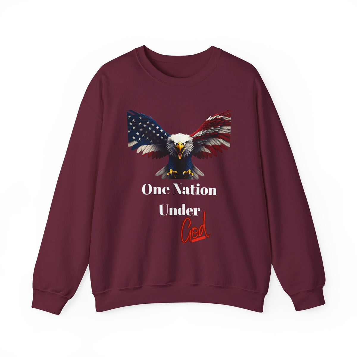 One Nation Under God Patriotic Eagle text on a Crewneck Sweatshirt