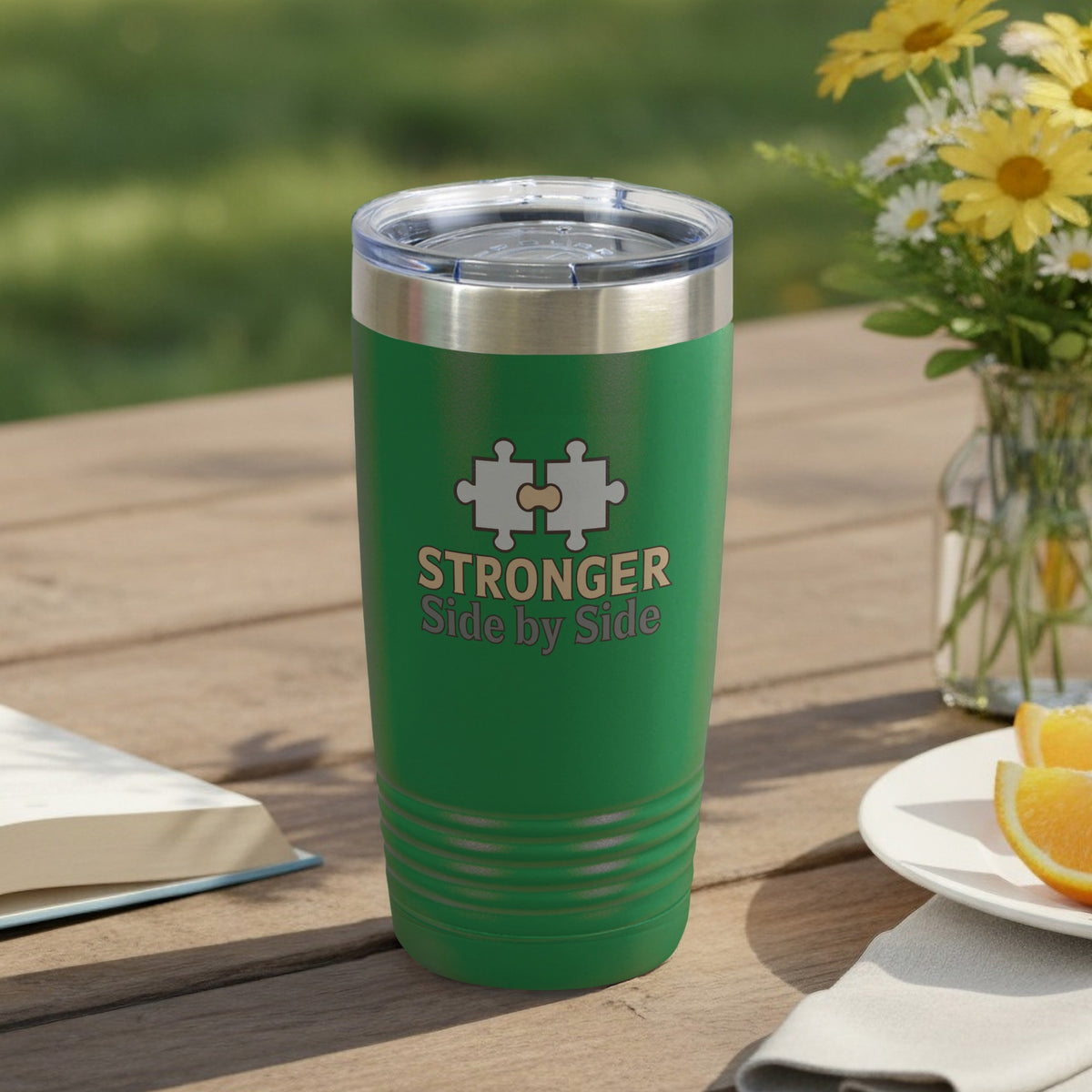 Stronger Side by Side Green Travel Mug Tumbler
