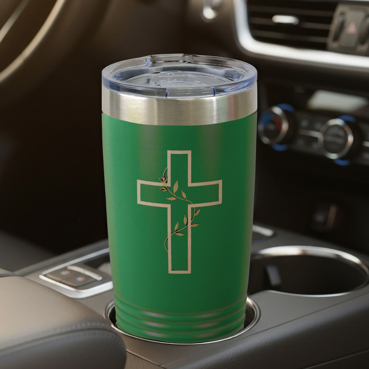 Green Cross Tumbler Religious Travel Beverage Container product type