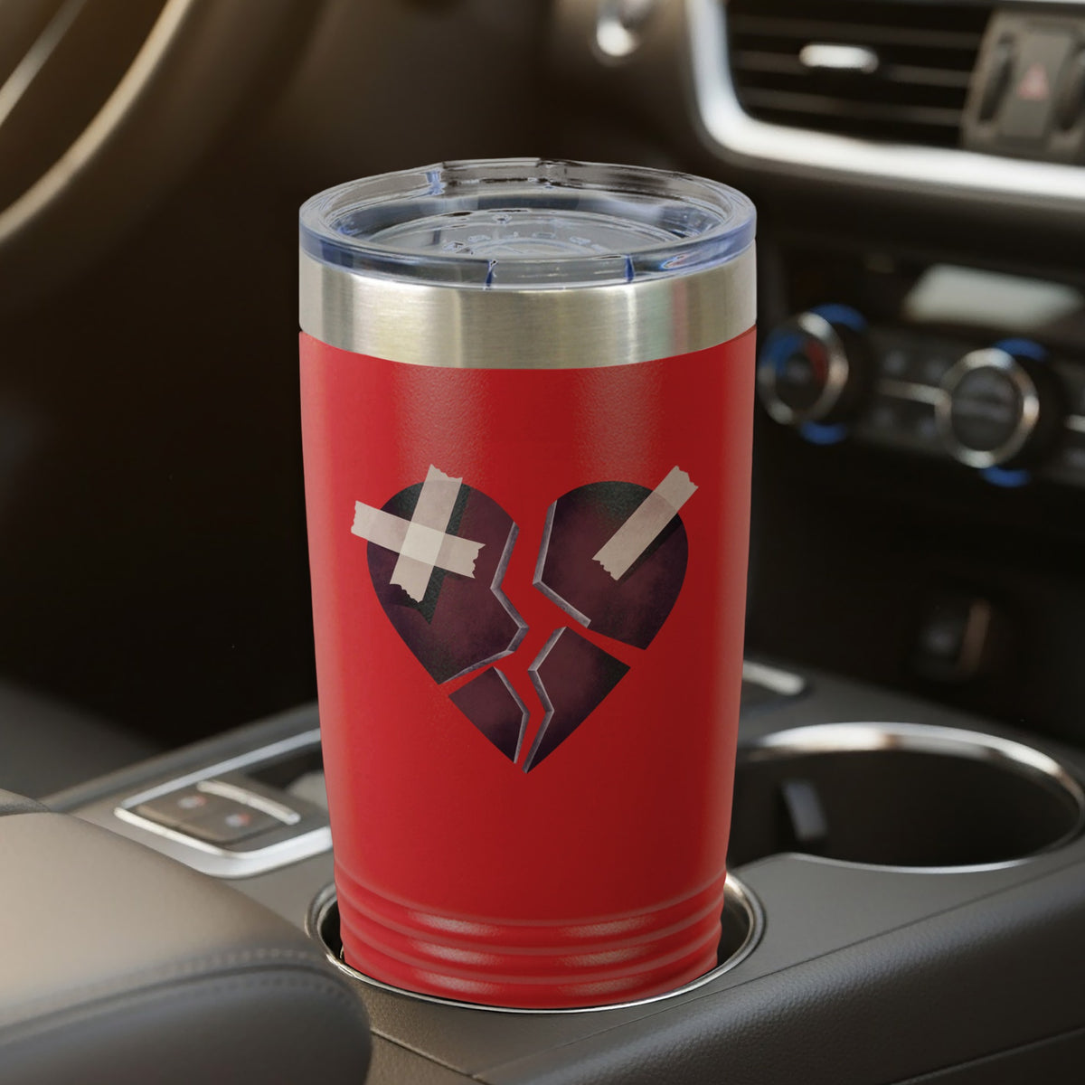 Broken Heart Design Red Tumbler for Hot and Cold Drinks
